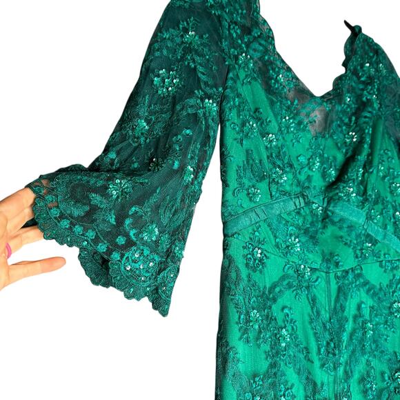 FREE PEOPLE Green Lace Embroidered Beaded Shorts Romper Women's Size 4 FLAWED - Picture 10 of 14